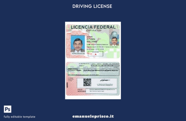 verified style modello di patente di guida messicana in stile verificato template